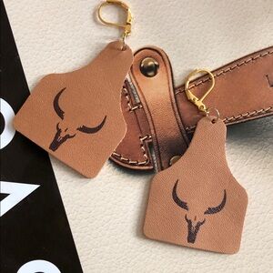 Bull skull leather dangle earrings hand made by me